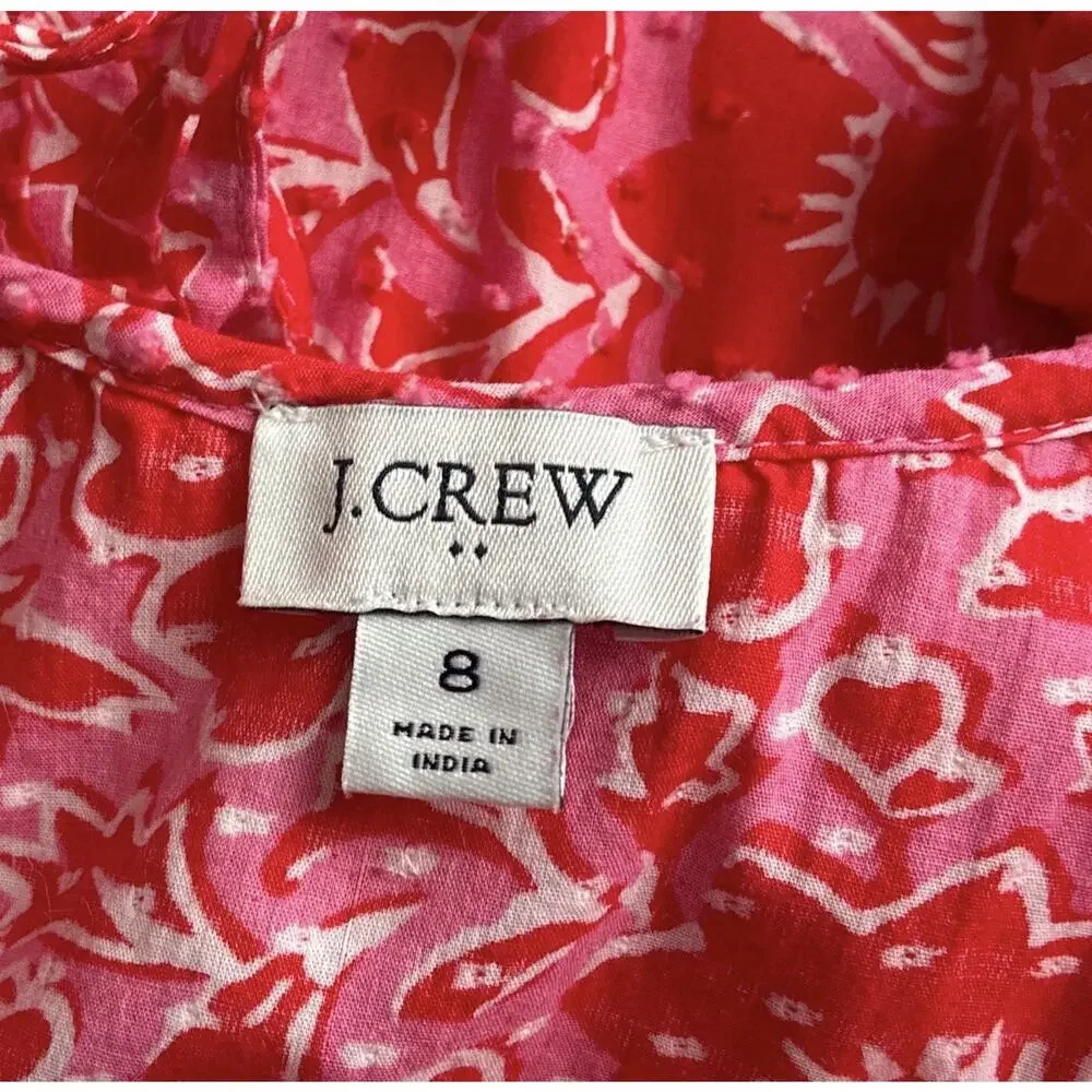 J.Crew Womens Size 8 Pink Floral Cotton Tiered Midi Dress Ruffle Pockets Garden